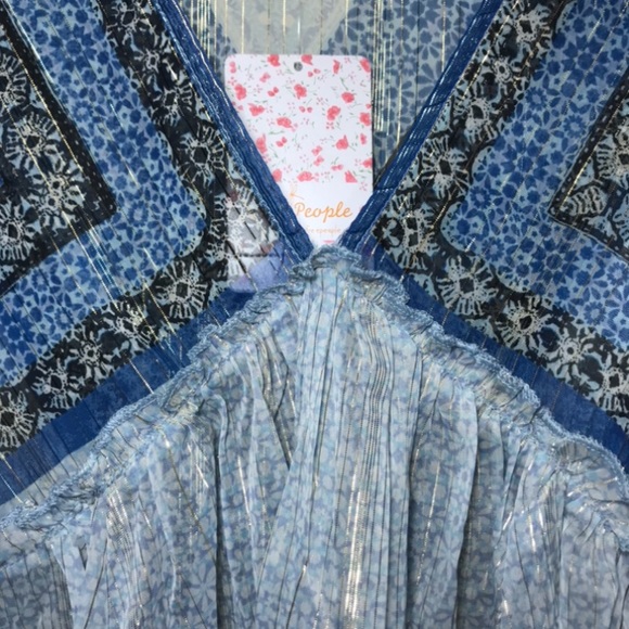 Free People Peasant Tunic Long Sleeve Sheer Top Chic Boho Printed V-neck Overlay - Picture 14 of 16